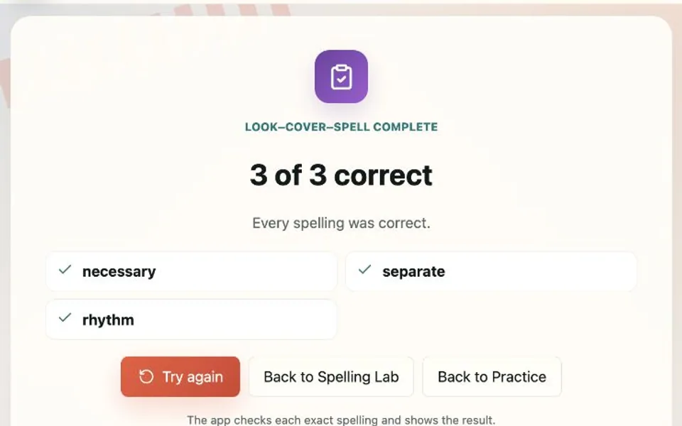 The finished school-list practice shows a clear result.