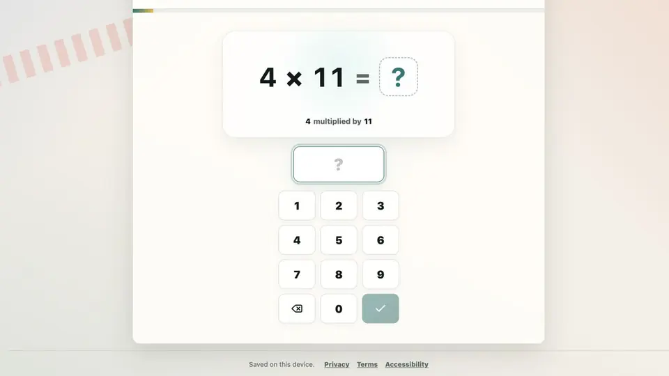 A clear multiplication question in Times Tables Lab.
