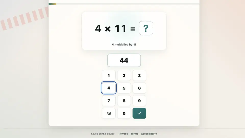 The calm on-screen number pad used to answer a table question.